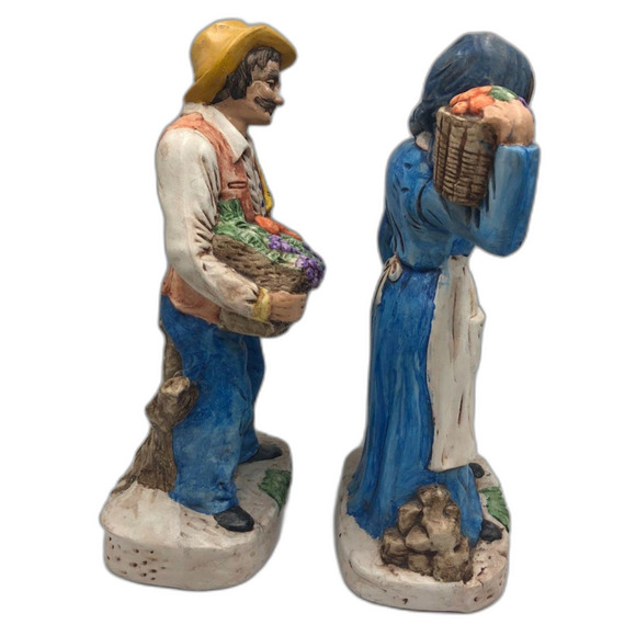 Vintage MCM 1979 Set of 2 Ceramic Farmer Workers Figurines Male Female Tabletop - Picture 3 of 9